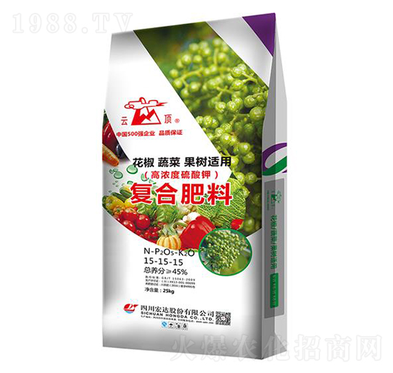 花椒蔬菜果樹專用高濃度硫酸鉀復(fù)合肥料15-15-15-云頂-宏達股份