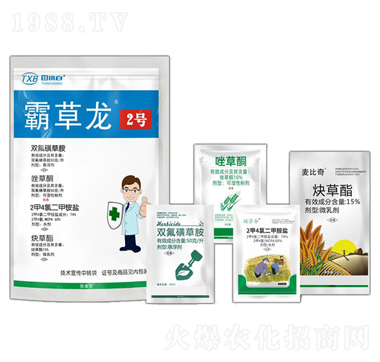 50克每升雙氟磺草胺+10%唑草酮+74%2甲4氯二甲銨鹽+15%炔草酯-霸草龍2號-田小白