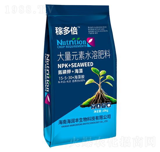 大量元素水溶肥料15-5-30+海藻酸-稼多倍-海潤豐